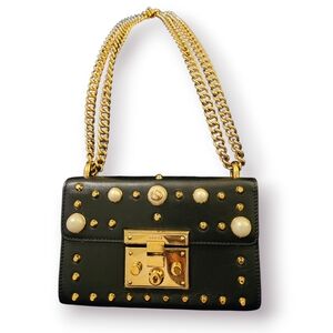 Gucci Black and Gold Studded Shoulder Bag